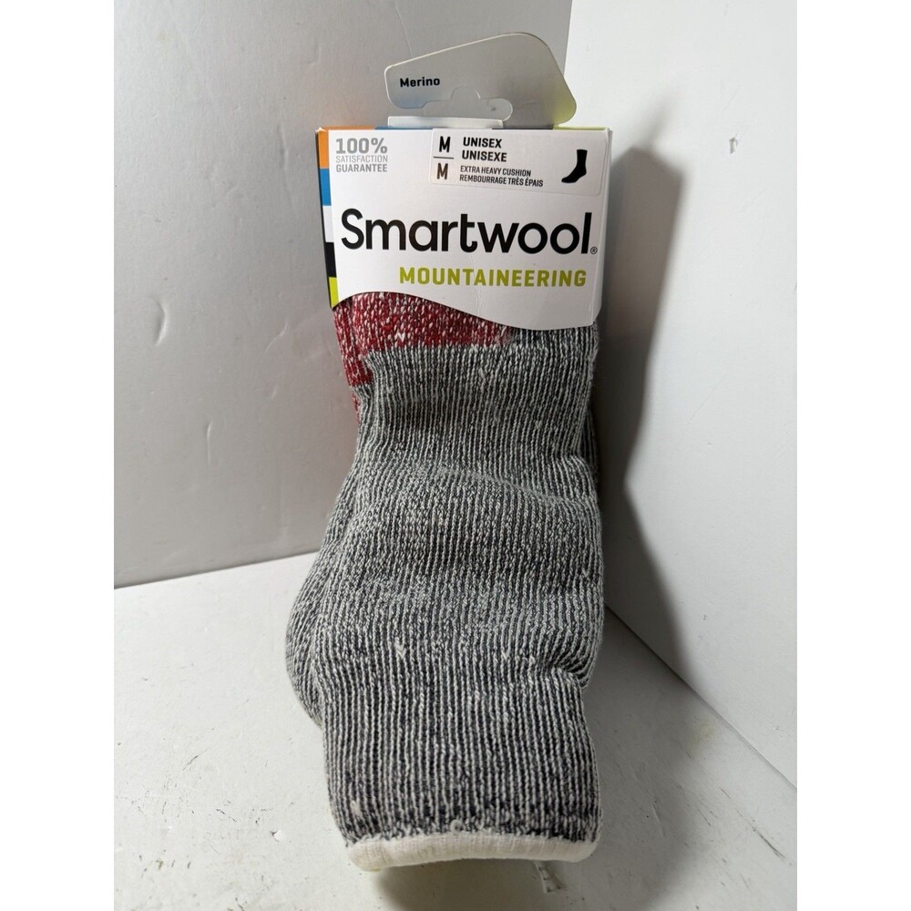 Smartwool Mountaineering Crew Socks Mens M Gray Red Extra Heavy Cushion New
